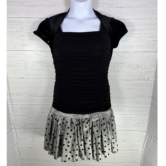 VTG y2k IZ Byer xs/s black velvet dress polka dot bling babydoll whimsygoth emo - Picture 1 of 11